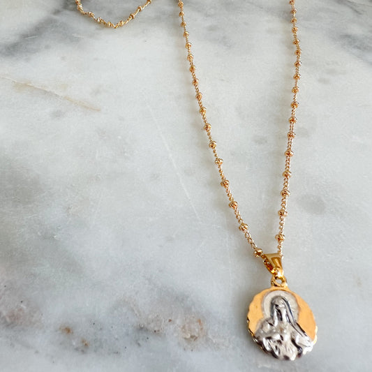 Mary Bust Charm Gold Necklace