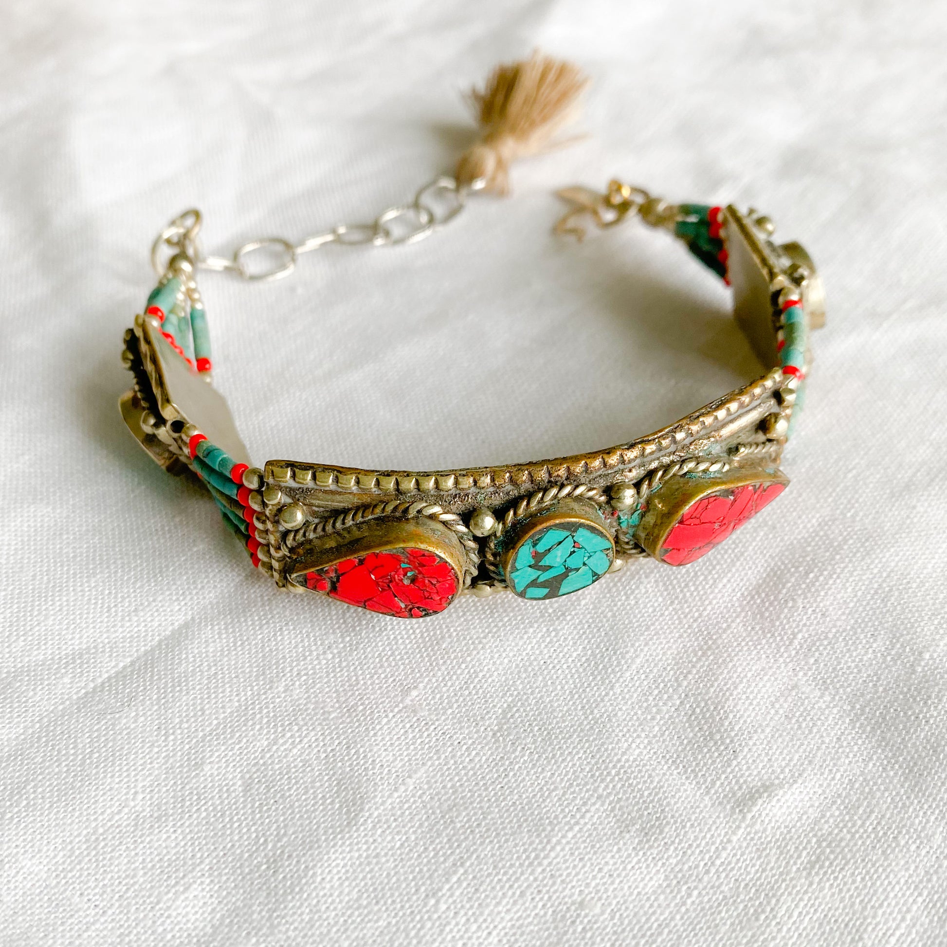 Vintage Tibetan Coral Turquoise Bracelet - BelleStyle