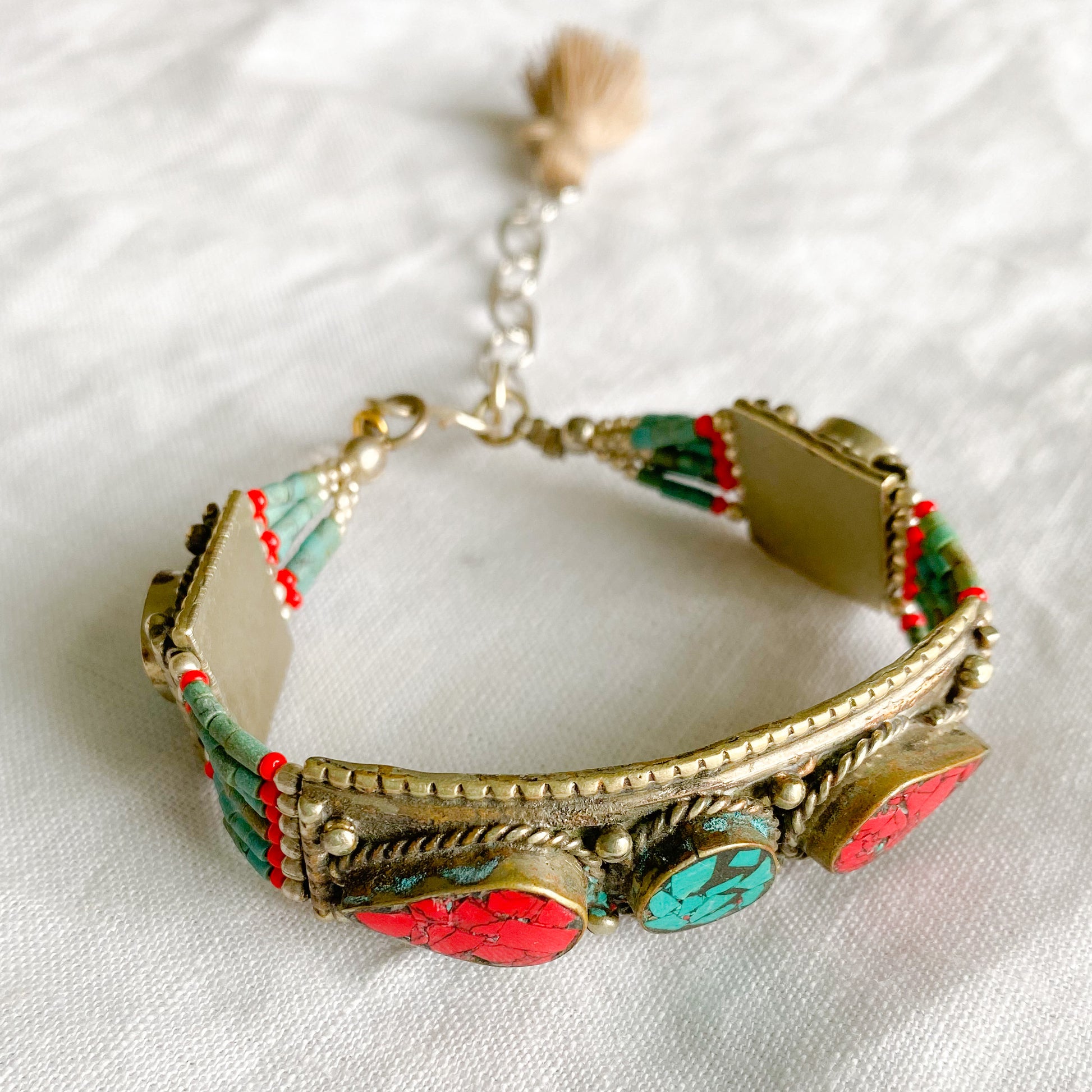 Vintage Tibetan Coral Turquoise Bracelet - BelleStyle