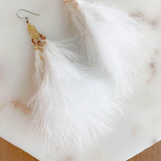 Ari Earrings - Bellestyle ostrich feather earrings 