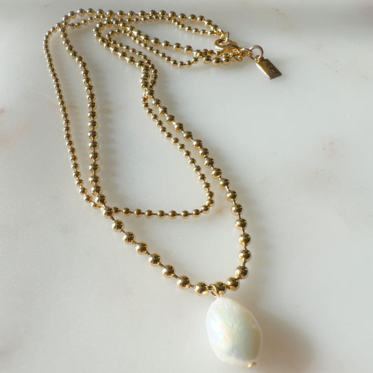 Anne Freshwater Pearl Double Ball Chain Necklace - BelleStyle