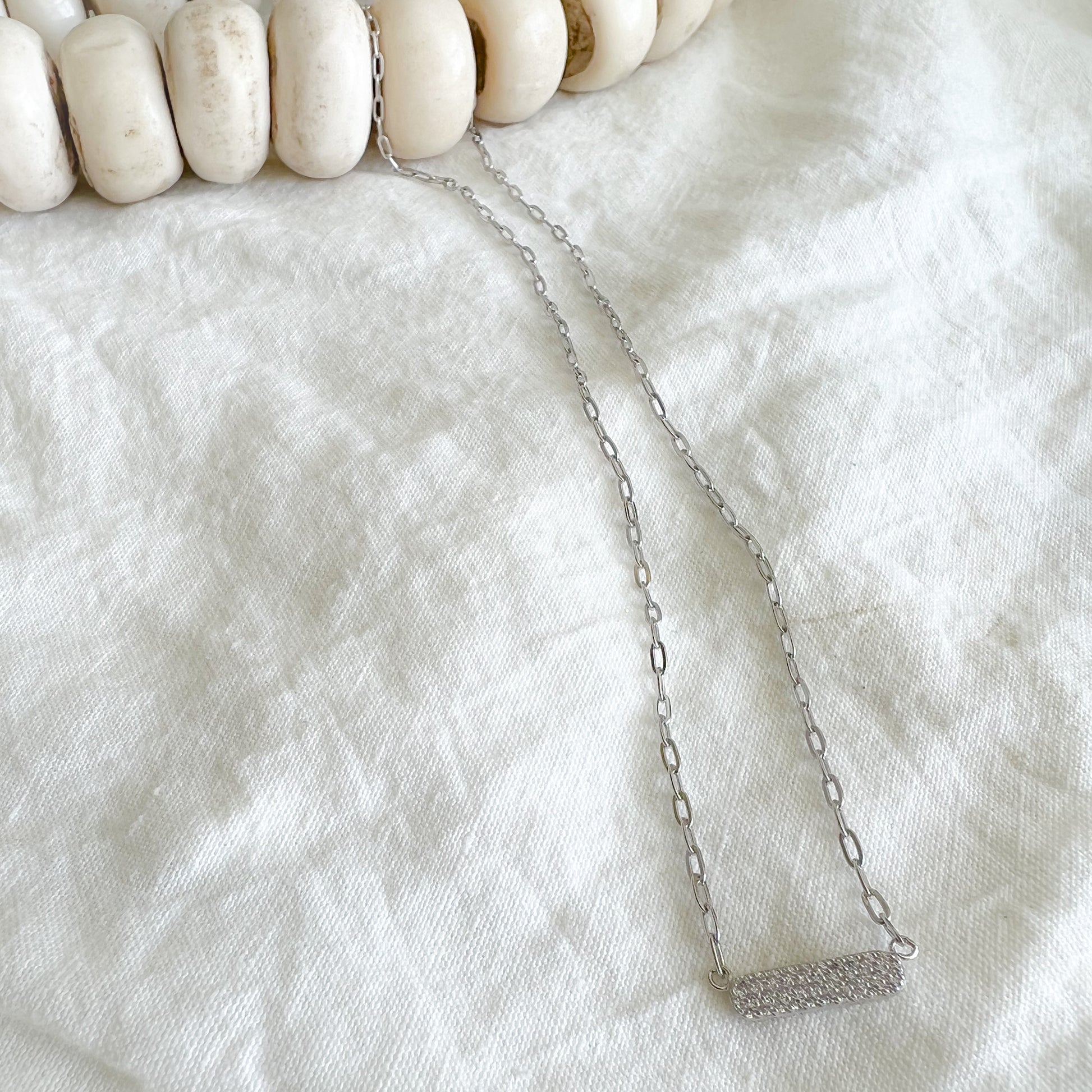 Rectangle Puff Pave Crystal Necklace - BelleStyle
