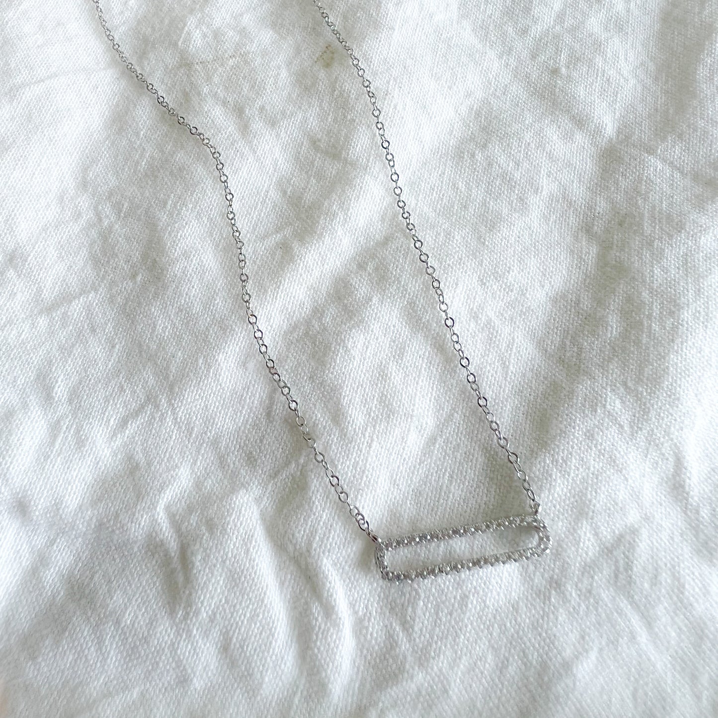 Pave Crystal Open Rectangle Necklace - BelleStyle