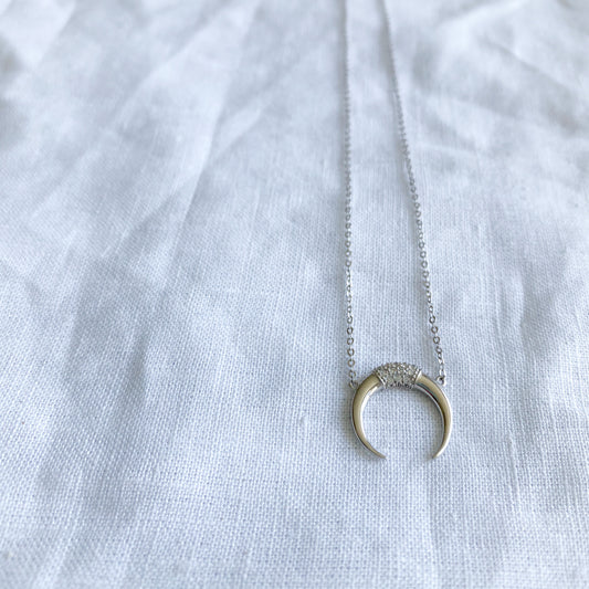Crescent Moon Horn Silver Necklace - BelleStyle