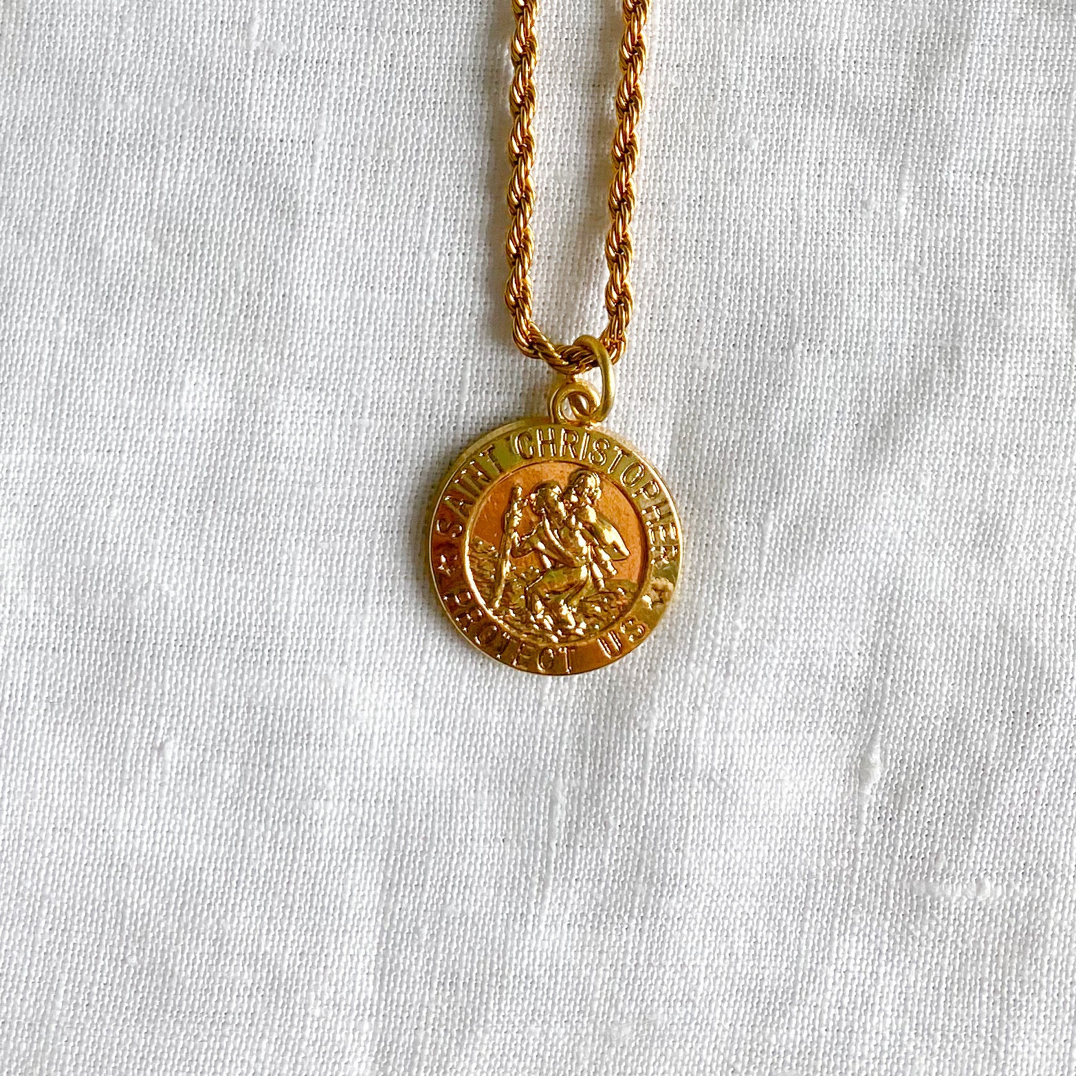 Bellestyle St. Christopher stainless steel gold double rope charm necklace protect us unisex style