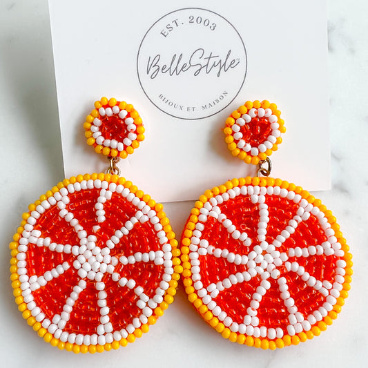 Grapefruit Beaded Post Earrings - BelleStyle