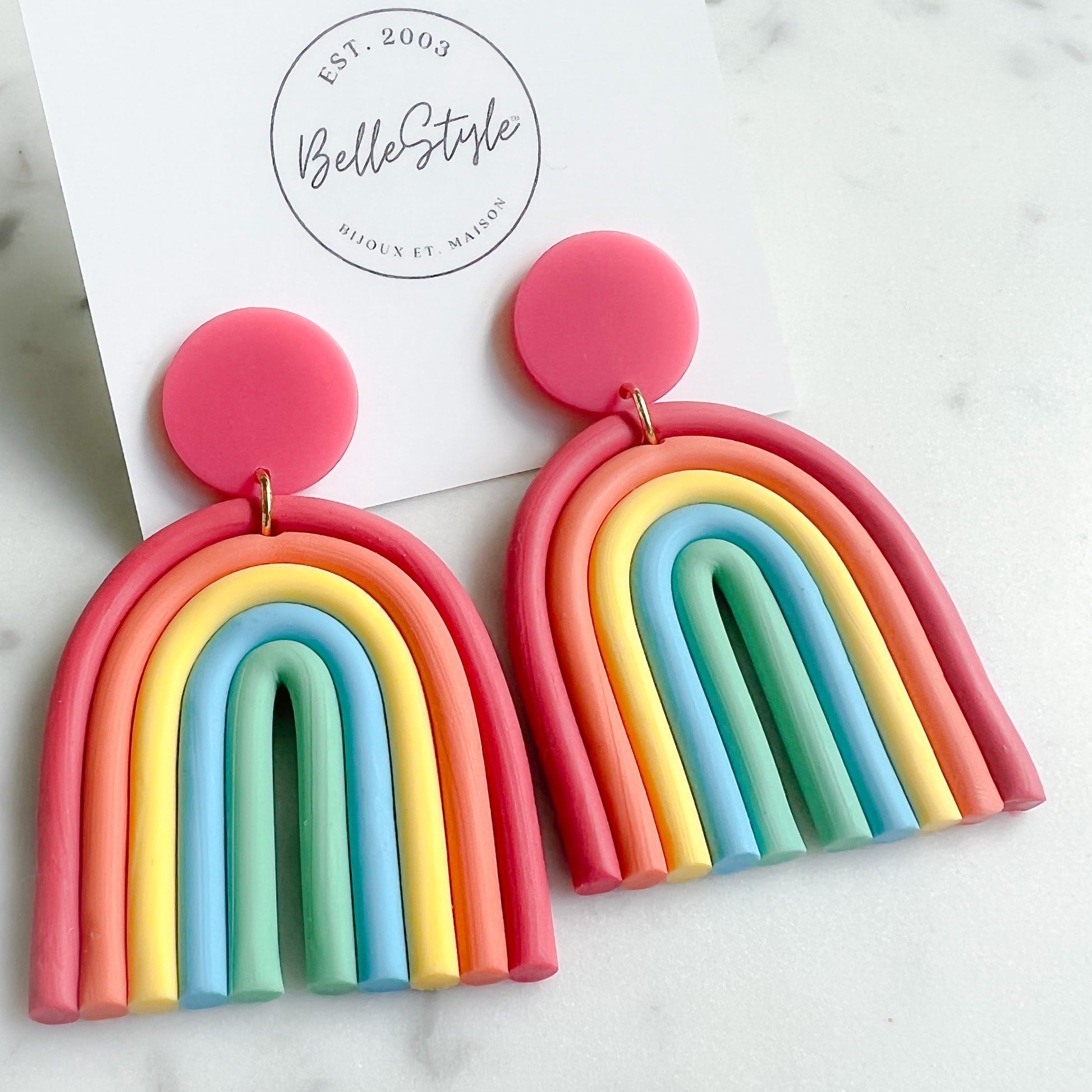Rainbow Post Earrings Pink - BelleStyle