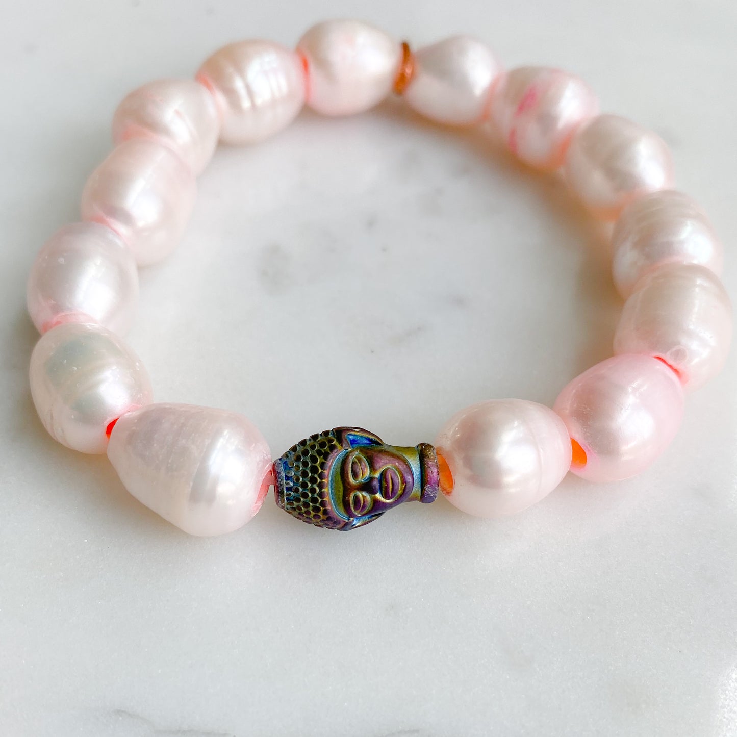 Rainbow Buddha Freshwater Pearl Bracelet Pink - Bellestyle