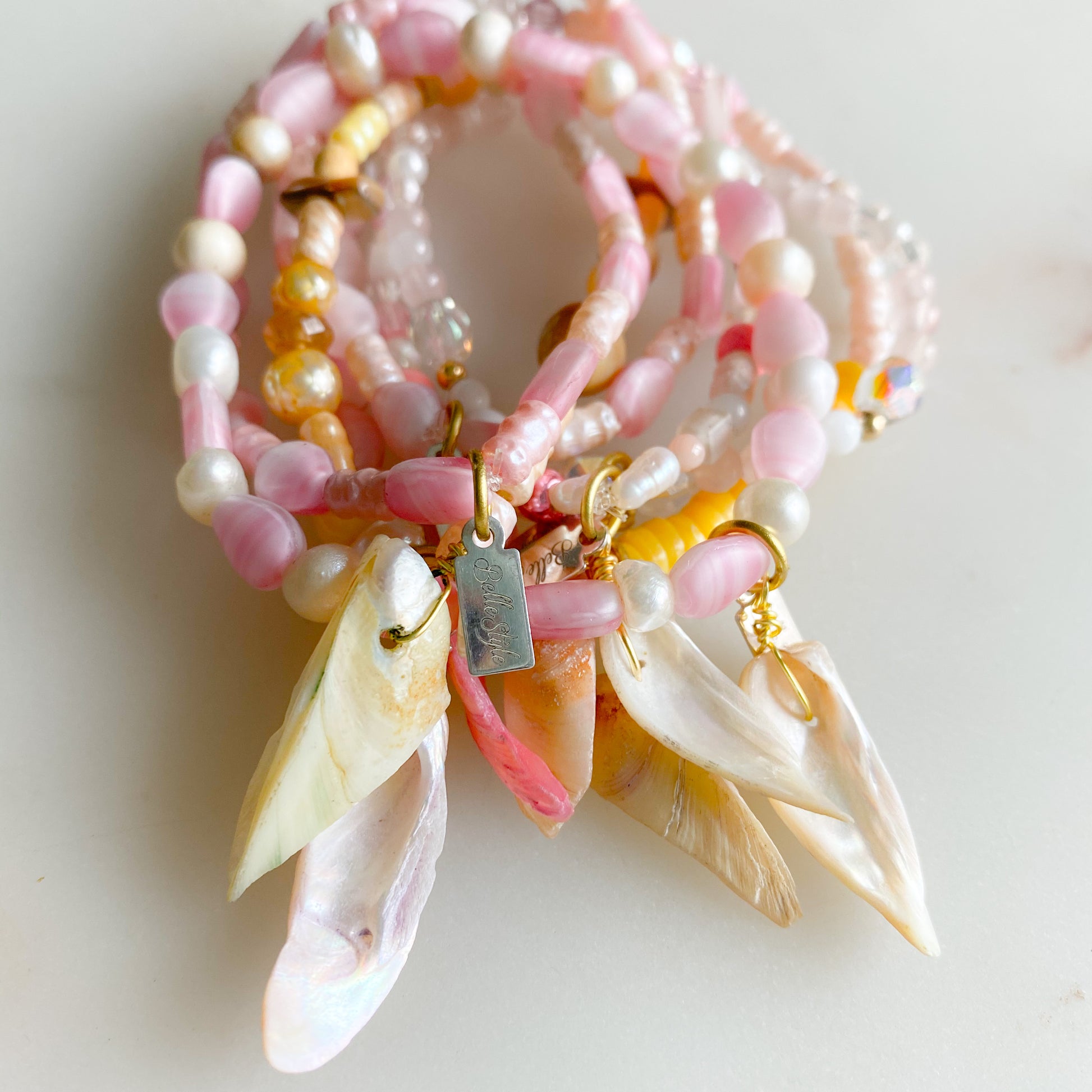 Morgan Sustainable Shell Bracelet - BelleStyle - crystal quartz rose quartz freshwater pearl handmade pink girls vintage mother of pearl shells