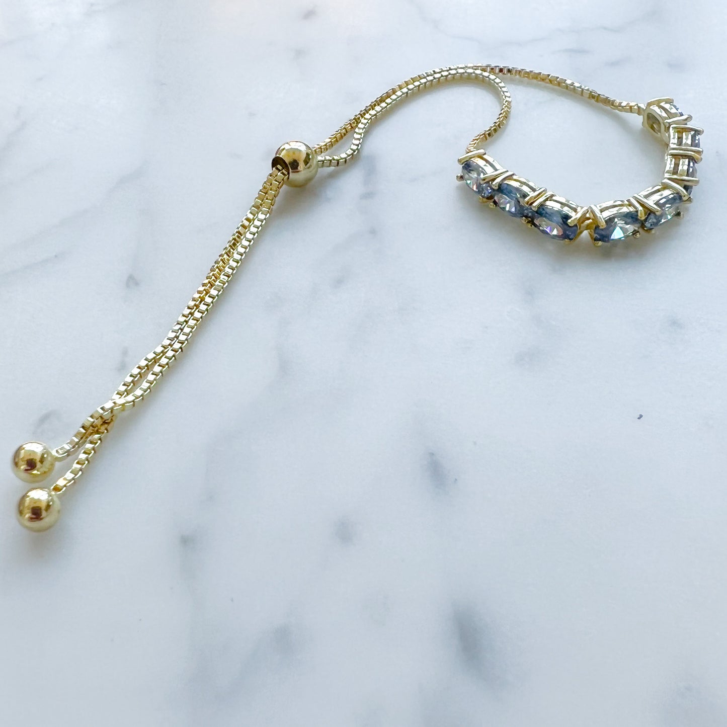 Sky Blue Cubic Zirconia Crystal Gold Bracelet - BelleStyle