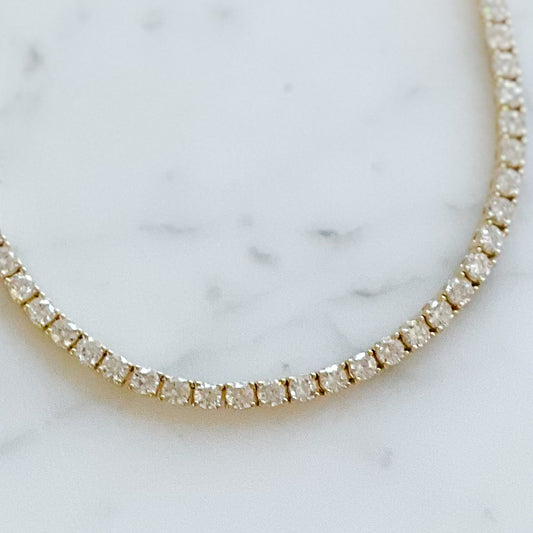 Becca Diamond Style Cubic Zirconia Gold Tennis Necklace - BelleStyle