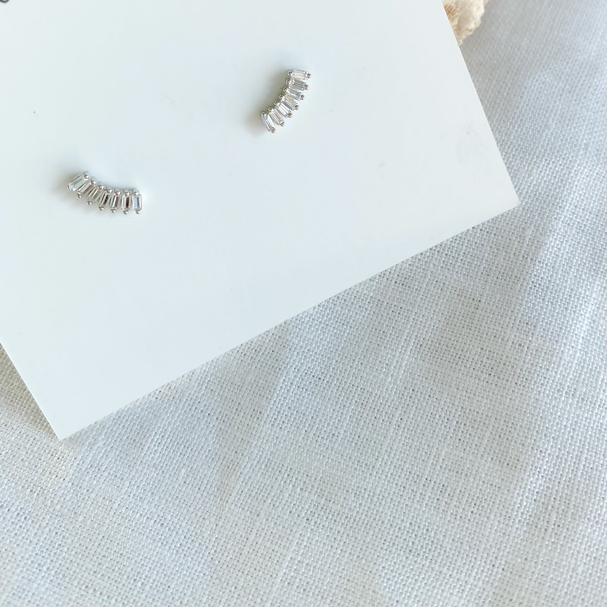 Crescent Stud earrings - Bellestyle sterling silver gold baguette crystal post everyday