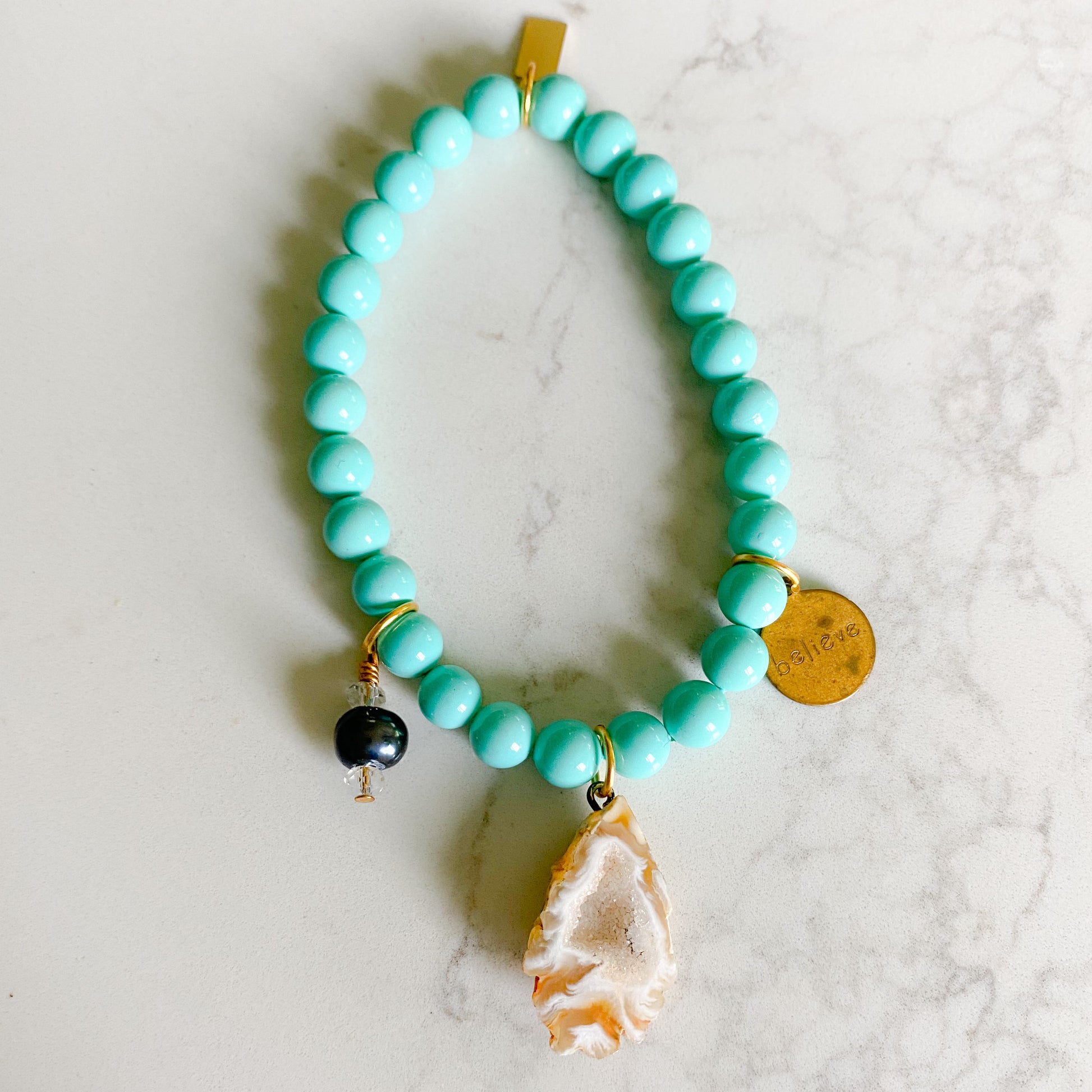 Palm Springs Bracelet - BelleStyle turquoise druzy quartz freshwater pearl