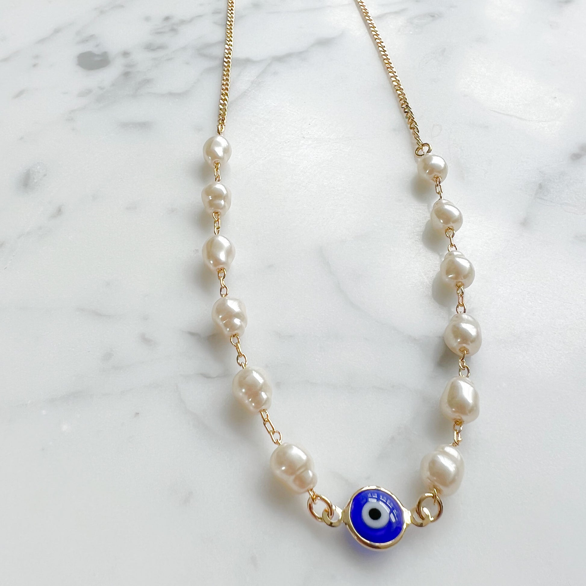 Blue Evil Eye Curb Chain Necklace - BelleStyle