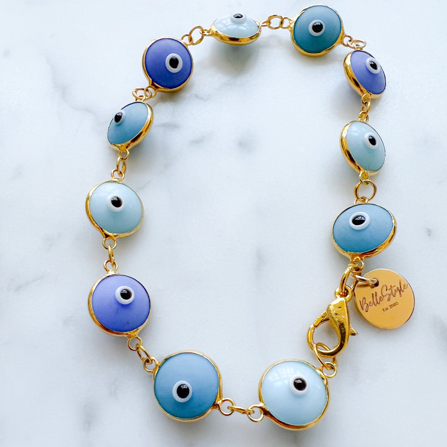 Blue Multi Enamel Evil Eye Bracelet - BelleStyle