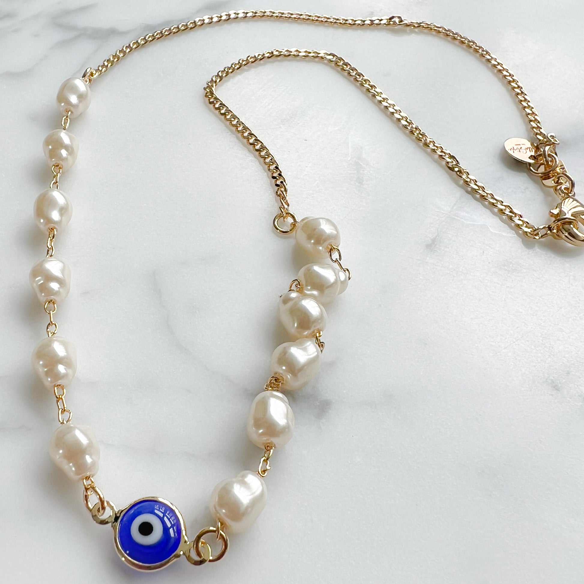 Blue Evil Eye Curb Chain Necklace - BelleStyle