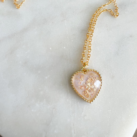 Gold Dust Light Pink Heart Necklace - BelleStyle