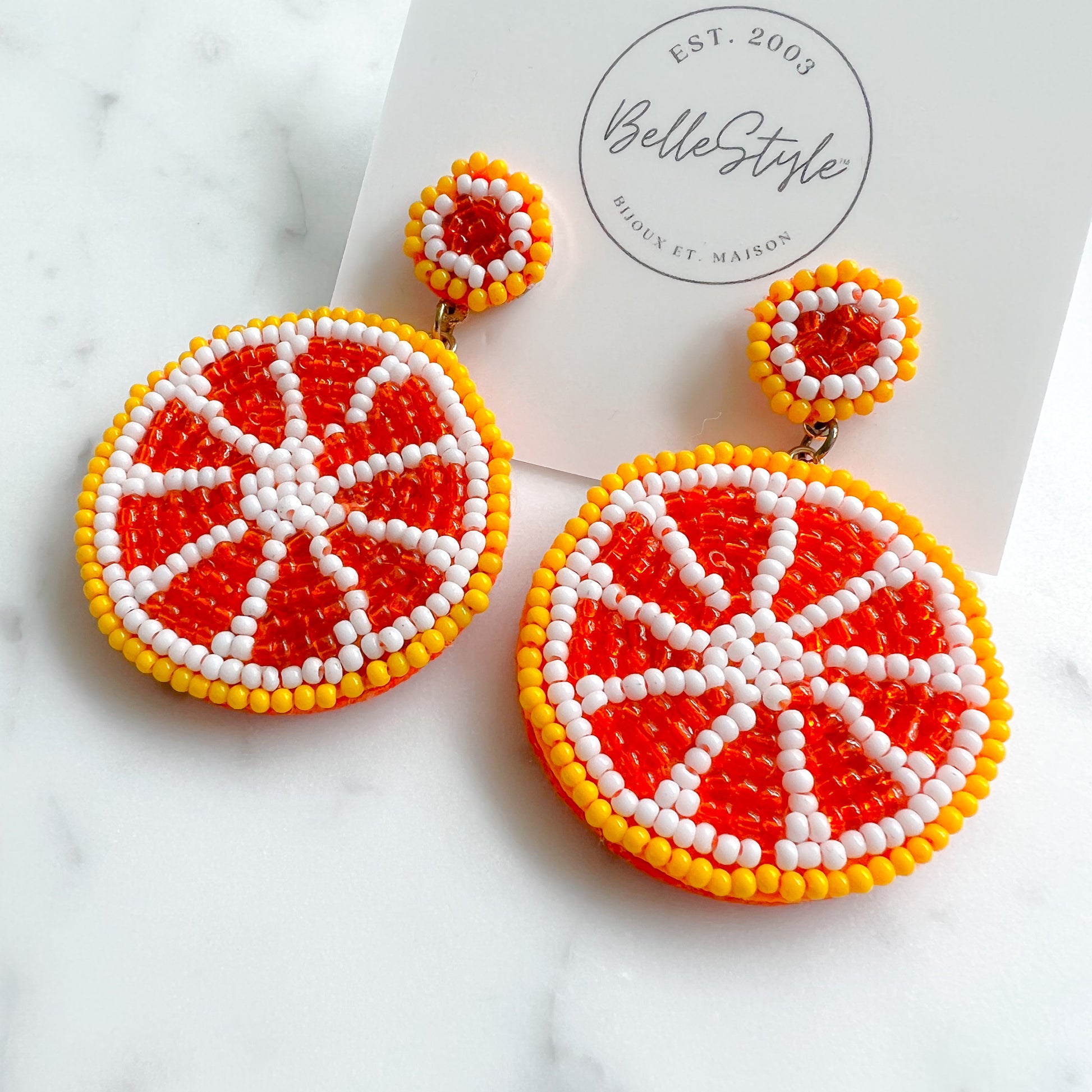 Grapefruit Beaded Post Earrings - BelleStyle